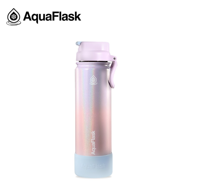 Lyserød og blå Aquaflask med låg og håndtag, termoflaske, drikkedunk, tud