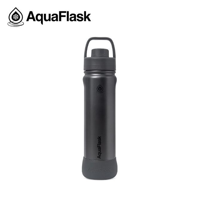Mørkgrå AquaFlask vandflaske med låg og håndtag, sort, shiny, 650 ml, skinner,