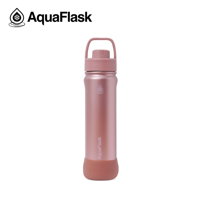 Drikkedunk, AquaFlask vandflaske med låg og håndtag, terracotta, shiny, 650 ml, skinner, rosa, mokka