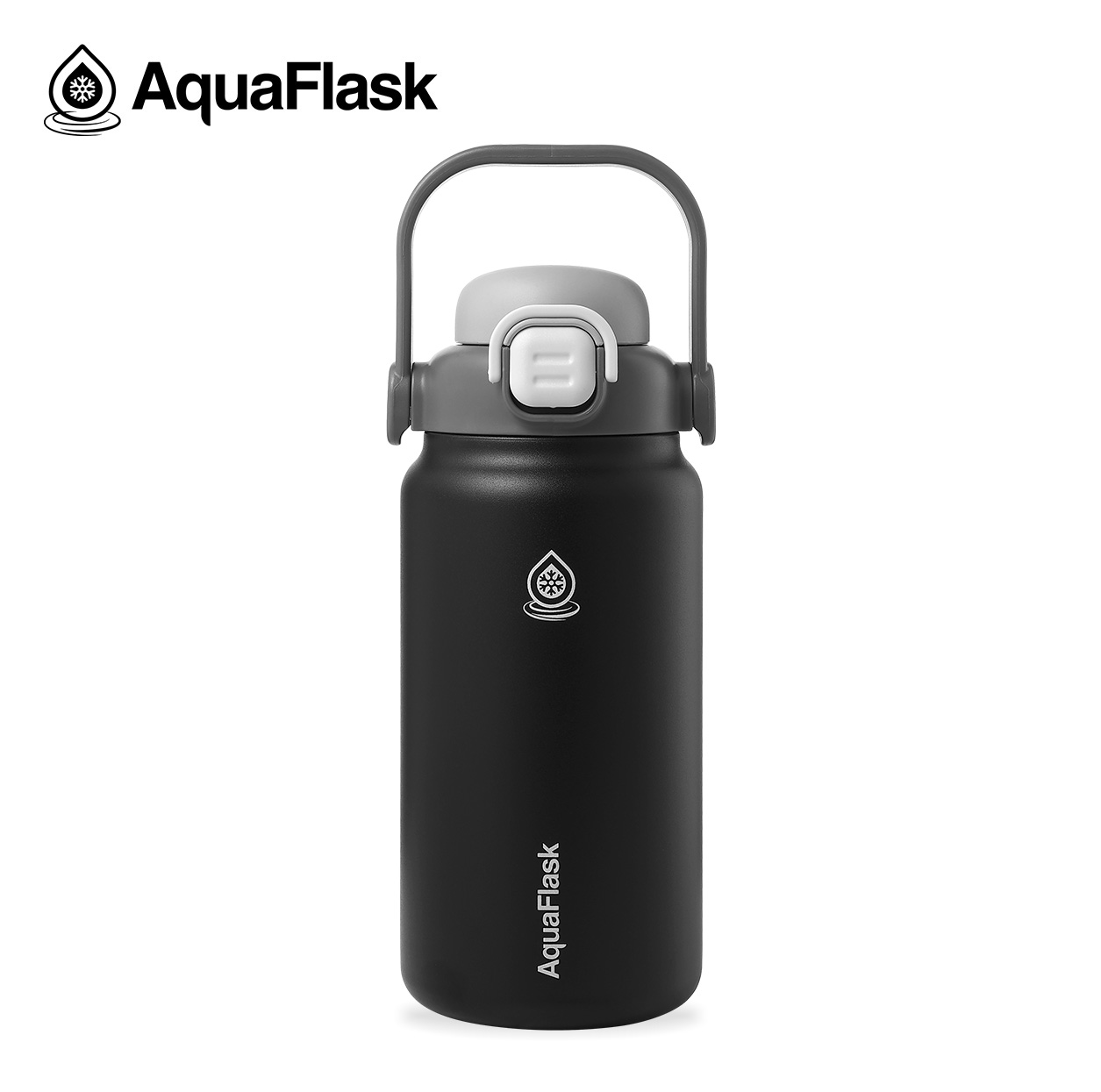 Sort Aquaflask vandflaske med håndtag og låg, Aquaflask termoflaske med håndtag og låg, logo, drikkedunk, drikkeflaske, aquaflask, tud, straw, sort, grå, lysegrå, mørkegrå