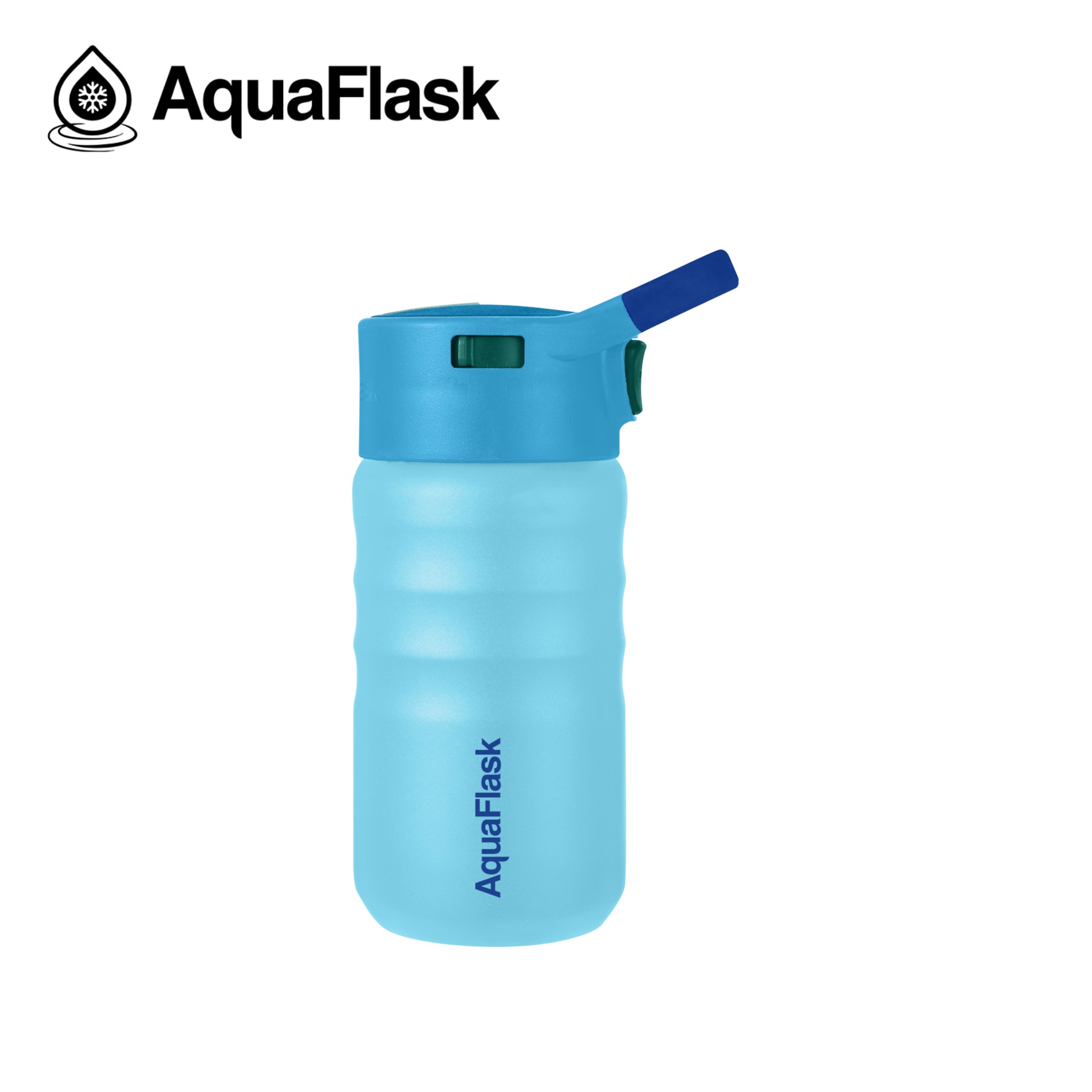 Drikkeflaske i blå, Aquaflask, drikkedunk, termoflaske, drikkeflaske, aqua, blå, mørkeblå, lyseblå, turkis, drikketud, tud