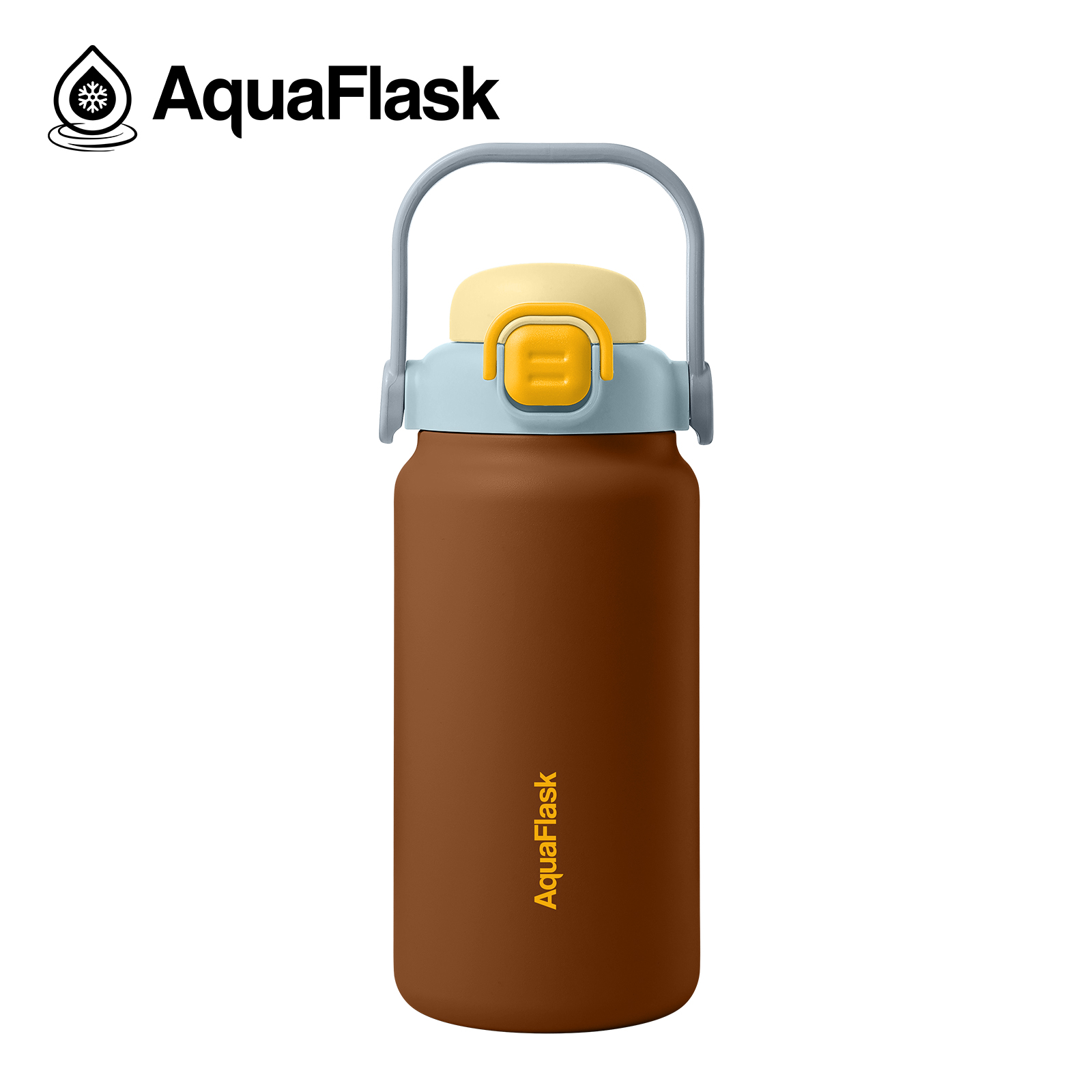 Aquaflash termoflaske med håndtag og låg, brun flaske